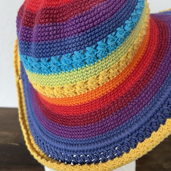 Crocheted Rainbow Sun Hat Island Planet Miami Eclectic Grandpa Wire Brim‎ - Picture 5 of 7